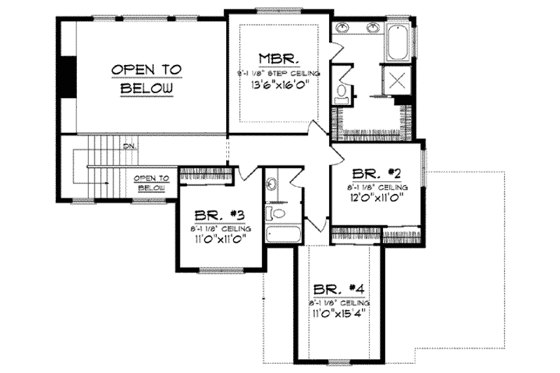 House Blueprint - Floor Plan - Upper Floor for Traditional House Plan #70-841 - 4 bed, 2.5 bath