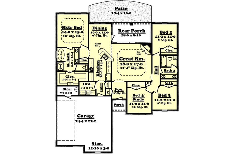 Architectural House Design - Floor Plan - Main Floor for Traditional House Plan #430-54 - 4 bed, 2 bath