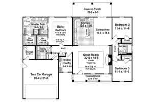 Floor Plan - Main Floor for Southern House Plan #21-209 - 3 bed, 2 bath