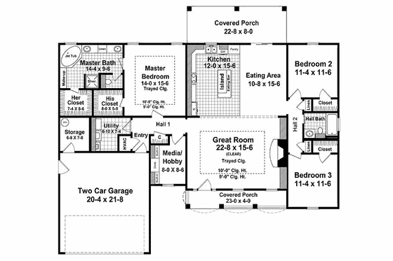 Floor Plan - Main Floor for Southern House Plan #21-209 - 3 bed, 2 bath