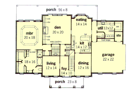 Floor Plan - Main Floor for Southern House Plan #16-234 - 4 bed, 3.5 bath