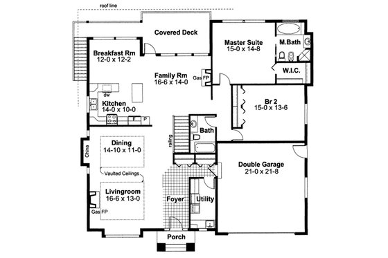 Floor Plan - Main Floor for Mediterranean House Plan #126-229 - 2 bed, 2 bath