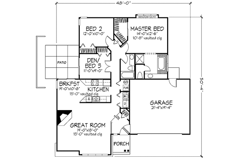 Traditional Style House Plan - 2 Beds 2 Baths 1365 Sq/Ft Plan #320-434 ...