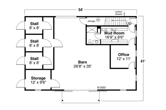 Floor Plan - Main Floor for Farmhouse House Plan #124-1316 - 2 bed, 3 bath