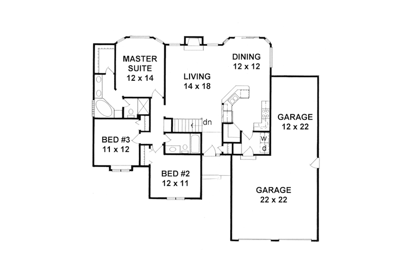 Dream House Plan - Floor Plan - Main Floor for Mediterranean House Plan #58-212 - 3 bed, 2 bath