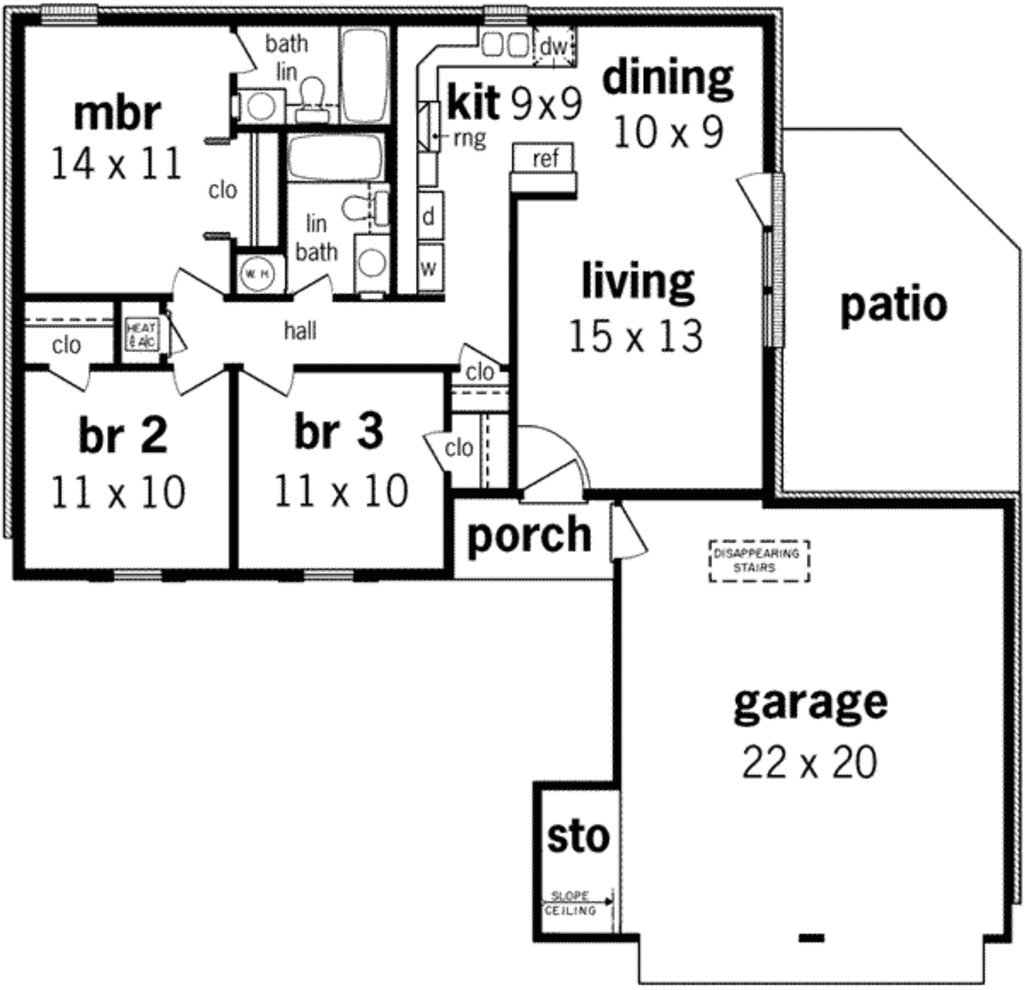 Ranch Style House Plan 3 Beds 2 Baths 1000 Sq Ft Plan 45 222