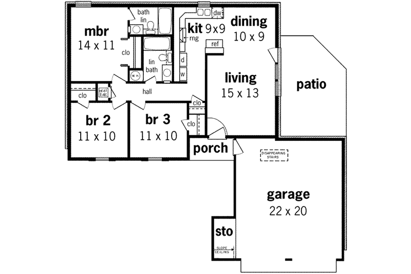 Home Plan - Floor Plan - Main Floor for Ranch House Plan #45-222 - 3 bed, 2 bath
