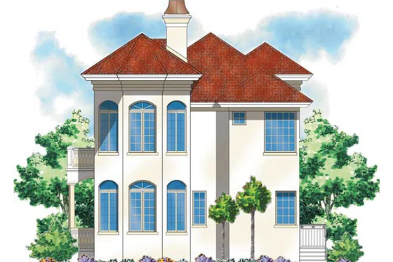 Exterior - Rear Elevation for Mediterranean House Plan #930-139 - 3 bed, 2.5 bath
