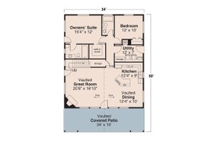 Floor Plan - Main Floor for Bungalow House Plan #124-1345 - 2 bed, 2 bath