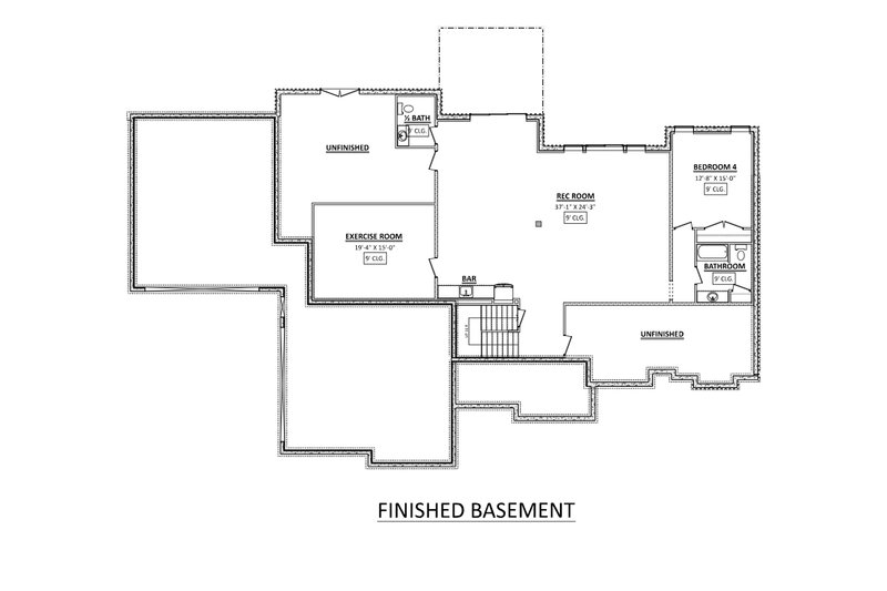 House Blueprint - Floor Plan - Lower Floor for Farmhouse House Plan #1089-45 - 3 bed, 2.5 bath