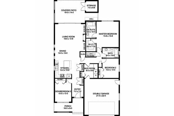 Floor Plan - Main Floor for Contemporary House Plan #126-212 - 3 bed, 2 bath