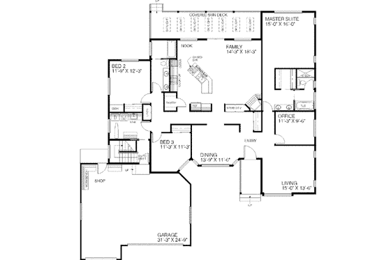 Floor Plan - Main Floor for Ranch House Plan #60-218 - 3 bed, 2 bath