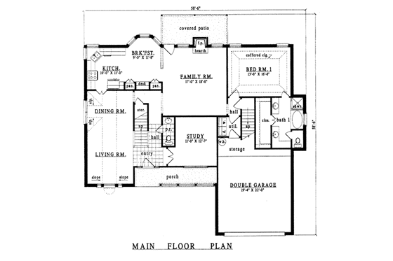 Floor Plan - Main Floor for Traditional House Plan #42-218 - 4 bed, 2.5 bath
