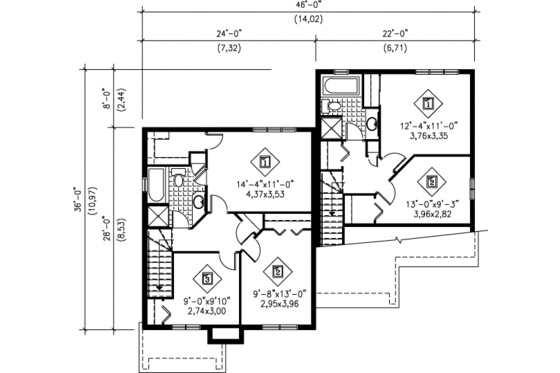 Floor Plan - Upper Floor for Modern House Plan #25-323 - 3 bed, 1.5 bath