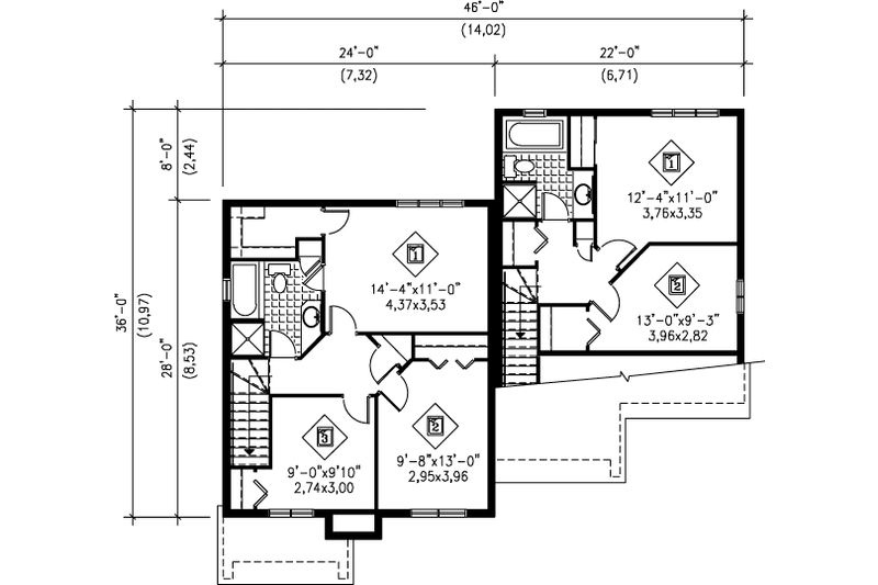 House Blueprint - Floor Plan - Upper Floor for Modern House Plan #25-323 - 3 bed, 1.5 bath