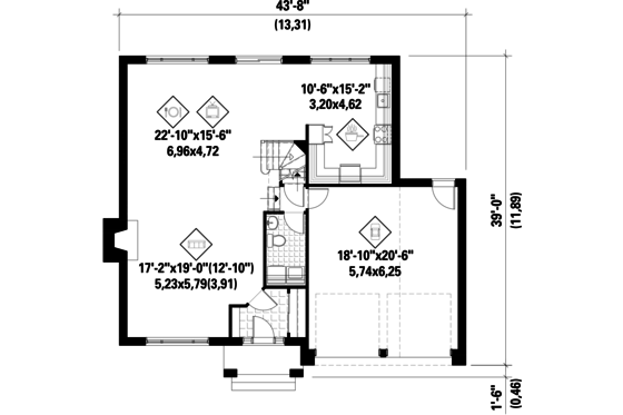 Floor Plan - Main Floor for European House Plan #25-4869 - 3 bed, 2 bath
