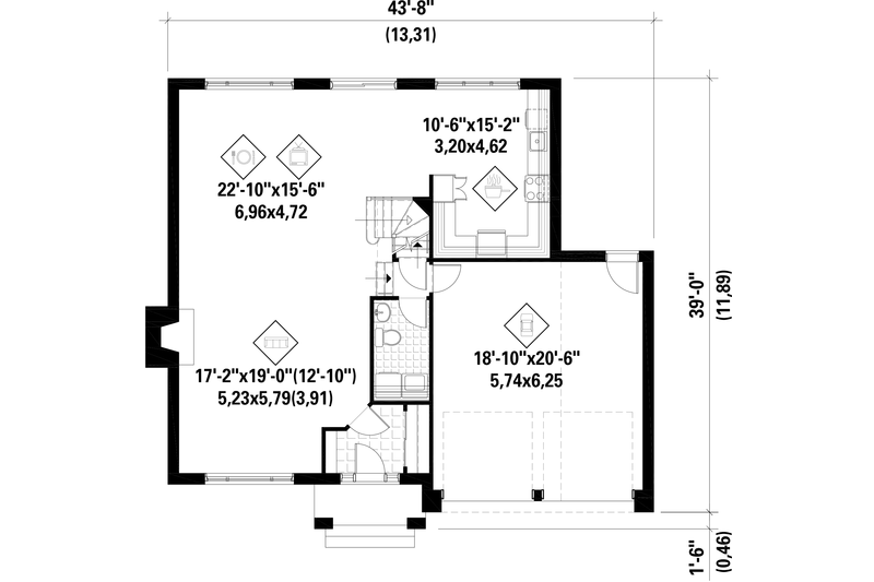 Home Plan - Floor Plan - Main Floor for European House Plan #25-4869 - 3 bed, 2 bath