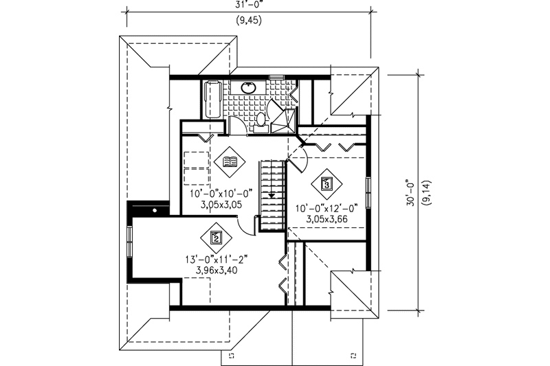 House Blueprint - Floor Plan - Upper Floor for Country House Plan #25-2083 - 3 bed, 2.5 bath