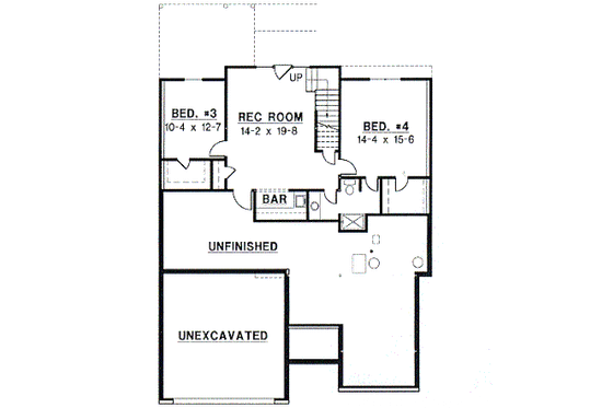 Floor Plan - Lower Floor for European House Plan #67-345 - 4 bed, 3 bath