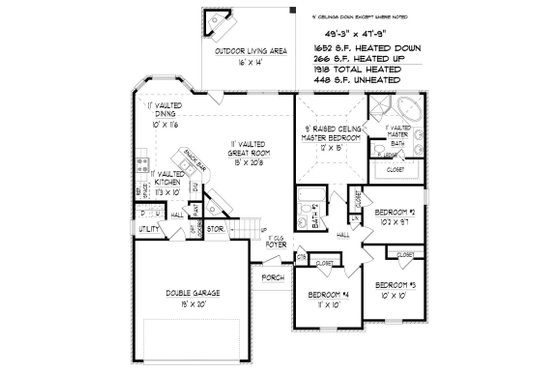 Floor Plan - Main Floor for European House Plan #424-412 - 4 bed, 2 bath