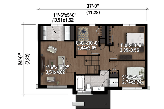 Floor Plan - Upper Floor 1 for Contemporary House Plan #25-4298 - 3 bed, 1 bath