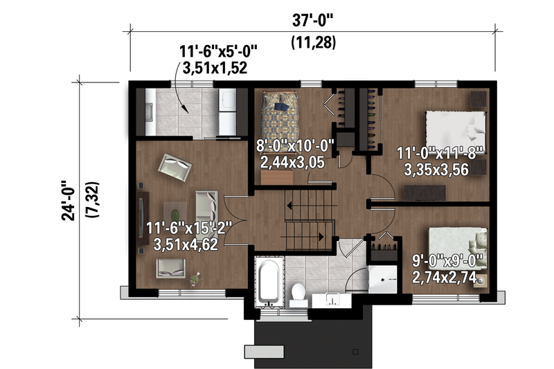 Home Plan - Floor Plan - Upper Floor 1 for Contemporary House Plan #25-4298 - 3 bed, 1 bath