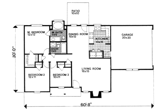 Floor Plan - Main Floor for Ranch House Plan #30-119 - 3 bed, 2 bath