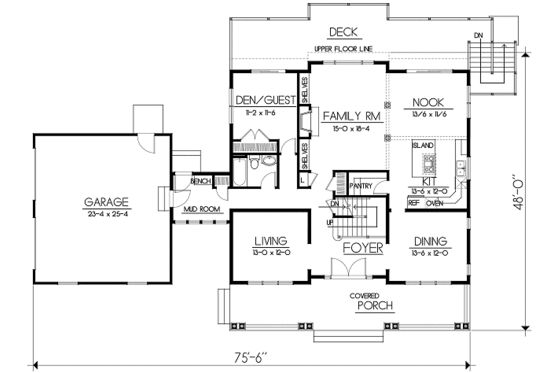 Floor Plan - Main Floor for Craftsman House Plan #100-504 - 5 bed, 3 bath