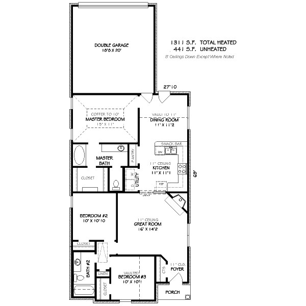Floor Plan - Main Floor for Traditional House Plan #424-73 - 3 bed, 2 bath