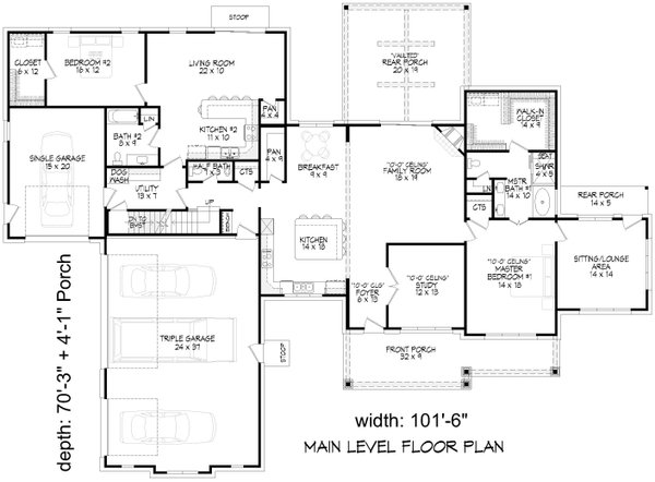 House Blueprint - Traditional Floor Plan - Main Floor Plan #932-1064