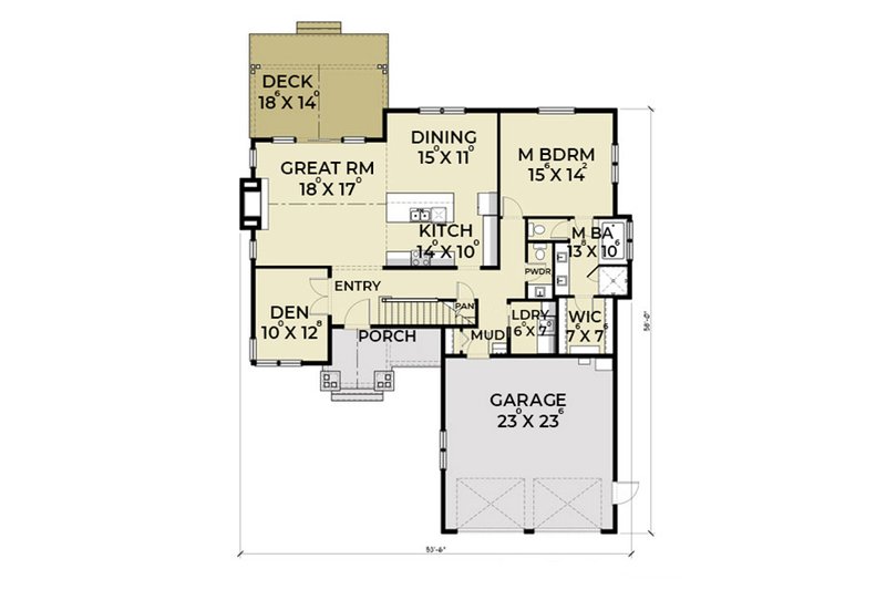 Dream House Plan - Floor Plan - Main Floor for Craftsman House Plan #1070-11 - 3 bed, 2.5 bath