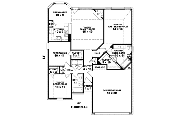 Floor Plan - Main Floor for European House Plan #81-1412 - 3 bed, 2 bath