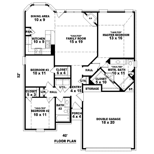 Floor Plan - Main Floor for European House Plan #81-1412 - 3 bed, 2 bath