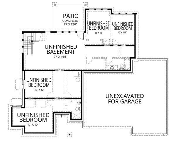 House Blueprint - Floor Plan - Lower Floor for Contemporary House Plan #112-201 - 2 bed, 2.5 bath