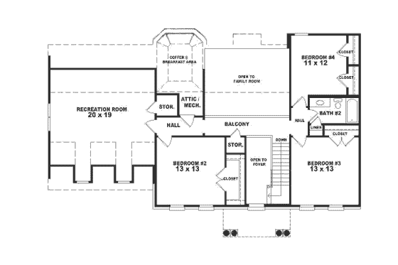 Floor Plan - Upper Floor for Classical House Plan #81-207 - 4 bed, 2.5 bath