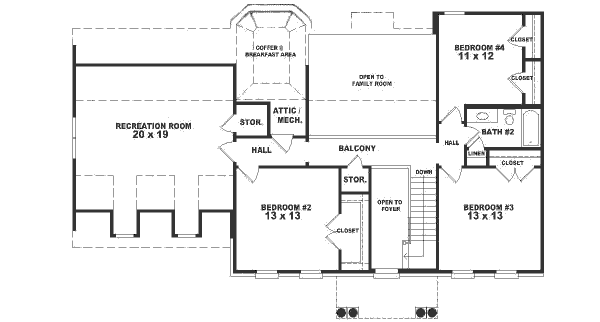 Floor Plan - Upper Floor for Classical House Plan #81-207 - 4 bed, 2.5 bath