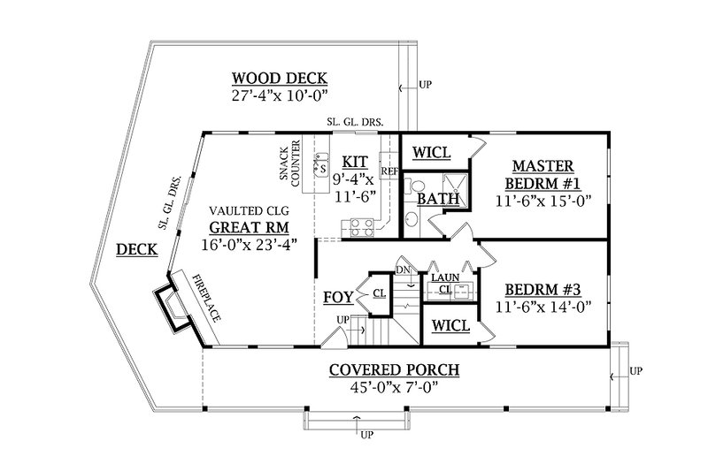 House Blueprint - Floor Plan - Main Floor for Log House Plan #456-3 - 3 bed, 2 bath