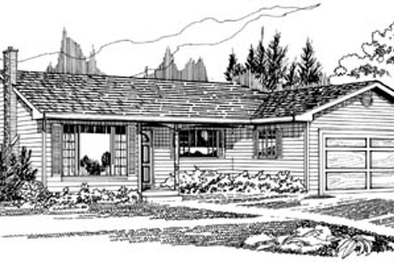 Exterior - Front Elevation for Ranch House Plan #47-450 - 3 bed, 2 bath