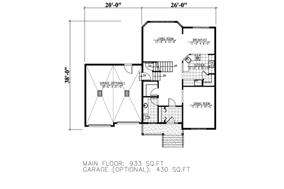 Floor Plan - Main Floor for Farmhouse House Plan #138-360 - 3 bed, 1.5 bath