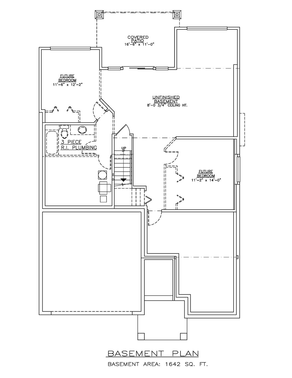 Floor Plan - Lower Floor for Bungalow House Plan #1100-109 - 3 bed, 2 bath