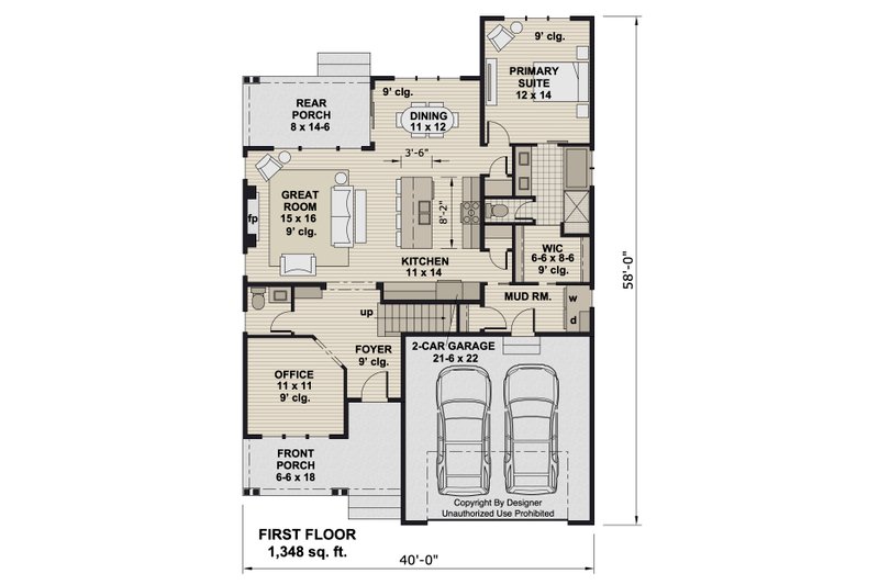 House Blueprint - Floor Plan - Main Floor for Bungalow House Plan #51-1405 - 3 bed, 2 bath