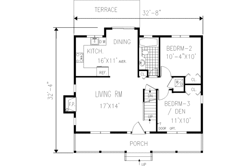 House Blueprint - Floor Plan - Main Floor for Southern House Plan #3-112 - 3 bed, 2 bath
