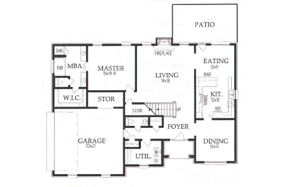 Floor Plan - Main Floor for European House Plan #15-201 - 3 bed, 2.5 bath