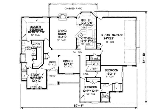 Floor Plan - Main Floor for European House Plan #65-408 - 2 bed, 3 bath