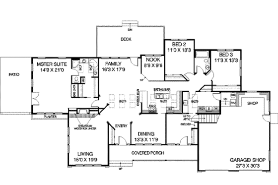 Floor Plan - Main Floor for Craftsman House Plan #60-288 - 3 bed, 2 bath