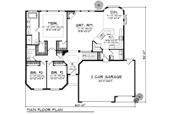 Floor Plan - Main Floor for European House Plan #70-713 - 3 bed, 2 bath