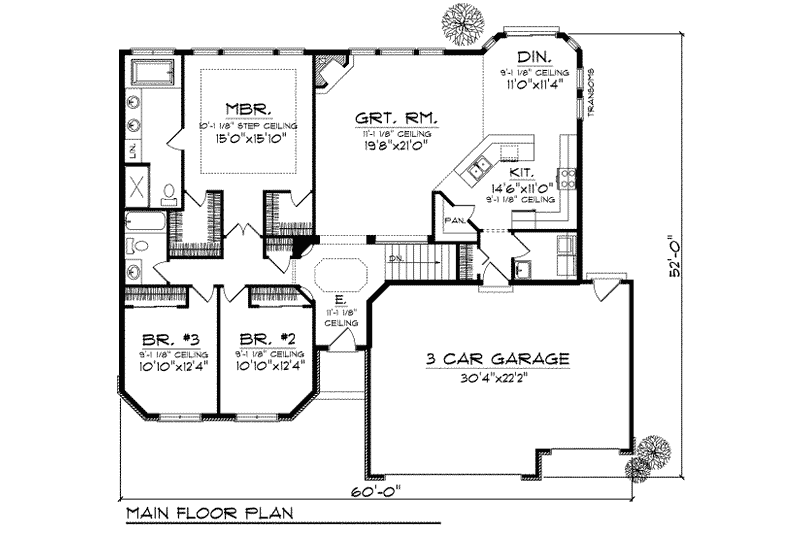 Home Plan - Floor Plan - Main Floor for European House Plan #70-713 - 3 bed, 2 bath