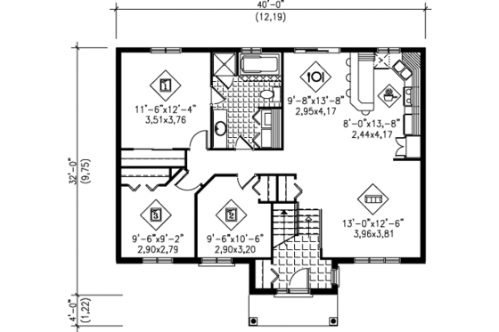 Floor Plan - Main Floor for Traditional House Plan #25-4096 - 3 bed, 1 bath
