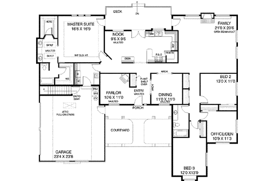Floor Plan - Main Floor for Traditional House Plan #60-280 - 4 bed, 2 bath