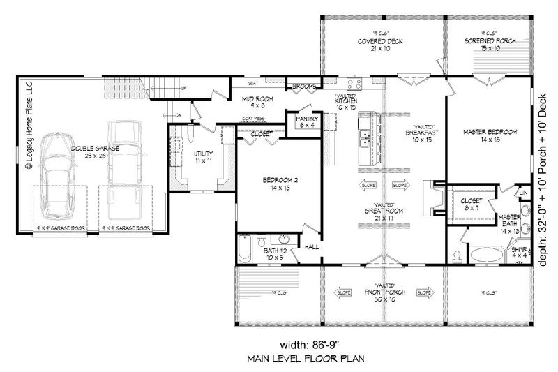 House Blueprint - Floor Plan - Main Floor for Southern House Plan #932-850 - 2 bed, 2 bath